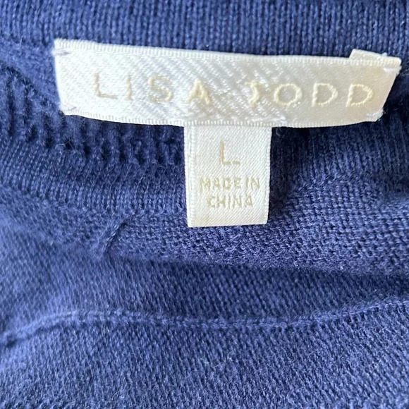 Lisa Todd navy pullover tie cuffs sweater cotton lightweight long sleeves Size L - Picture 6 of 9